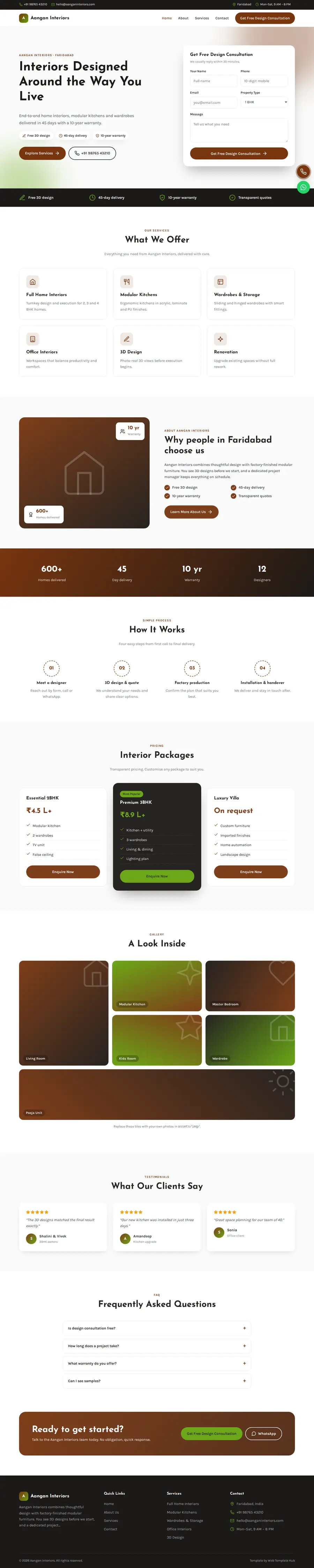 Aangan Interiors template full homepage preview