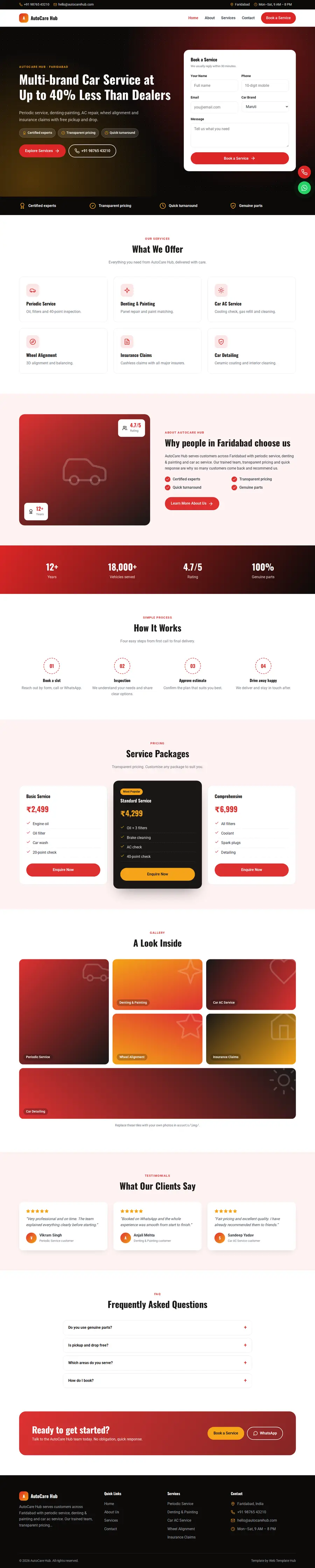 AutoCare Hub template full homepage preview