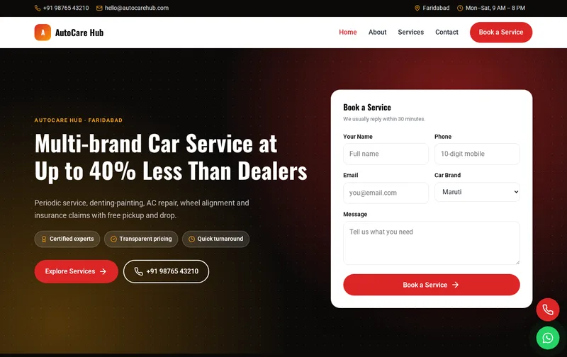 AutoCare Hub website template preview