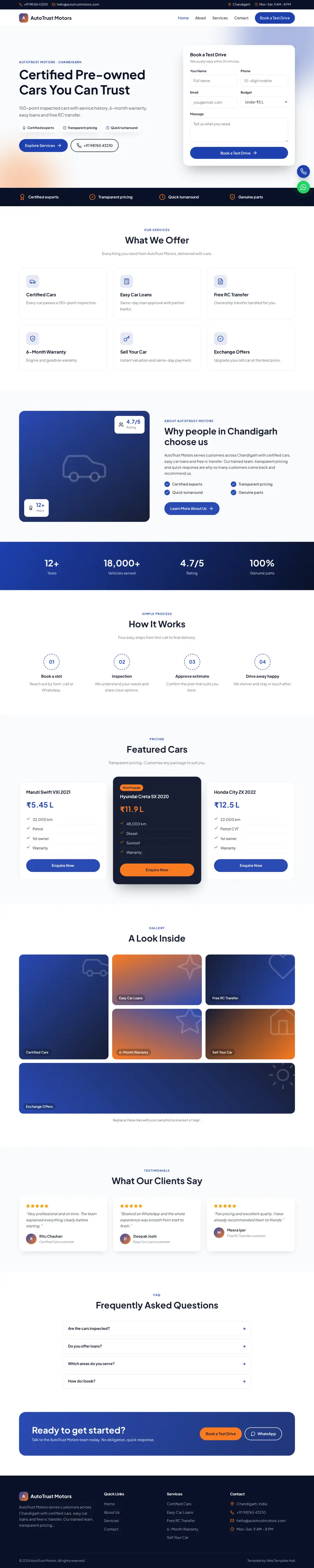 AutoTrust Motors template full homepage preview