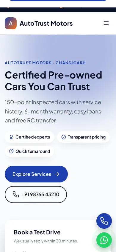 AutoTrust Motors template mobile preview