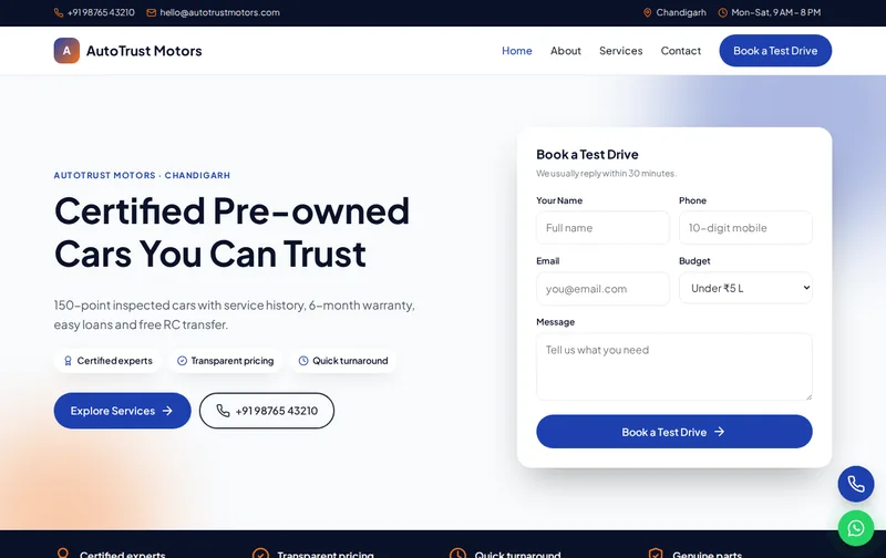 AutoTrust Motors website template preview