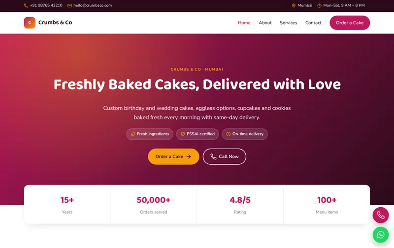 Crumbs & Co website template preview