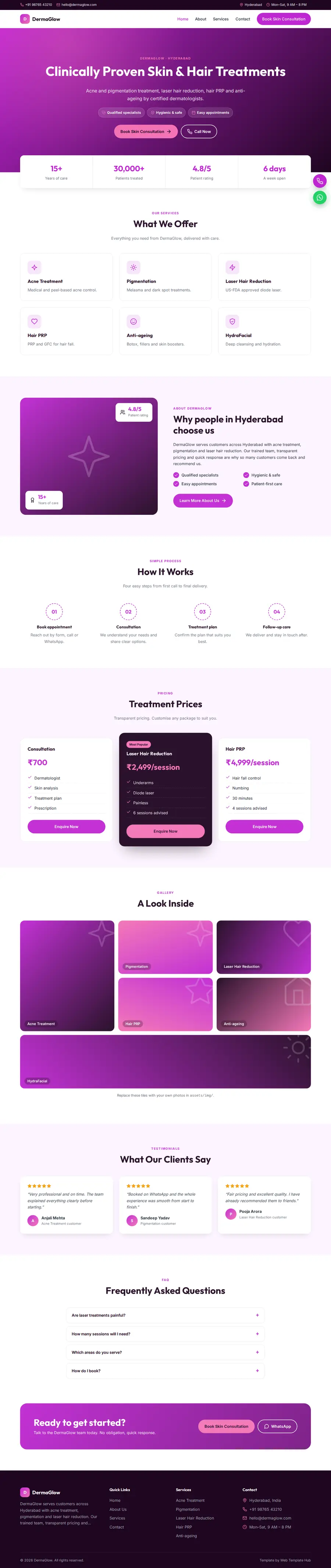 DermaGlow template full homepage preview