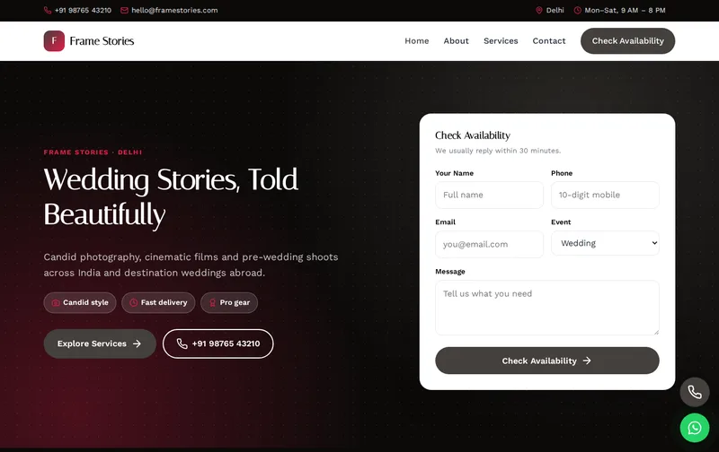Frame Stories website template preview