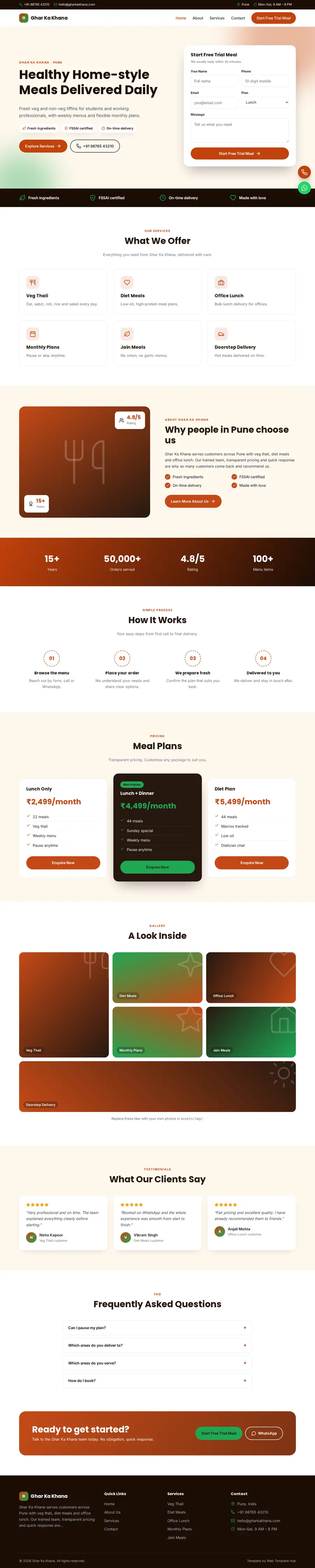 Ghar Ka Khana template full homepage preview