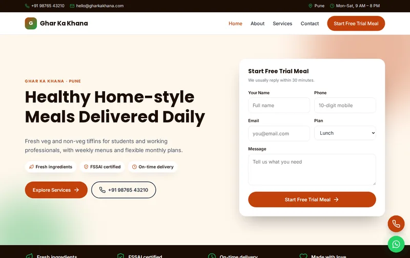 Ghar Ka Khana website template preview