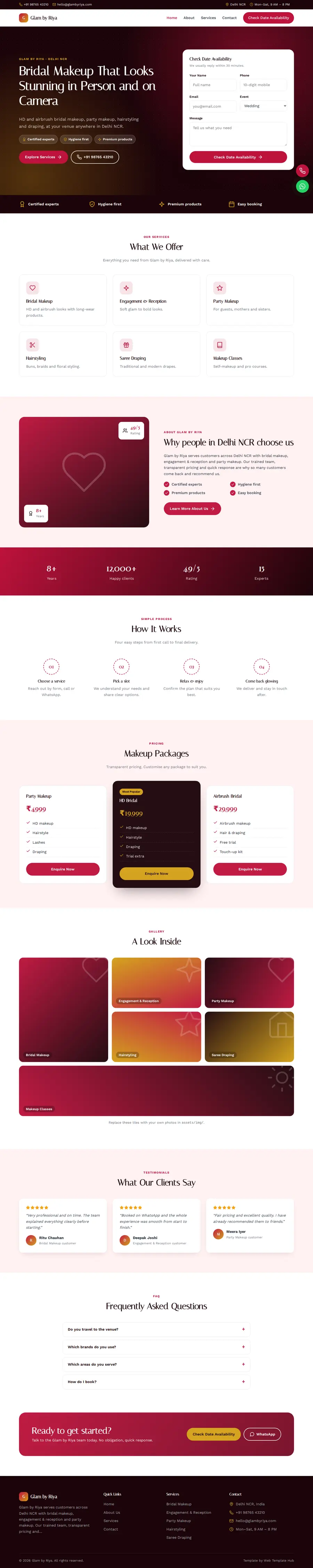 Glam by Riya template full homepage preview