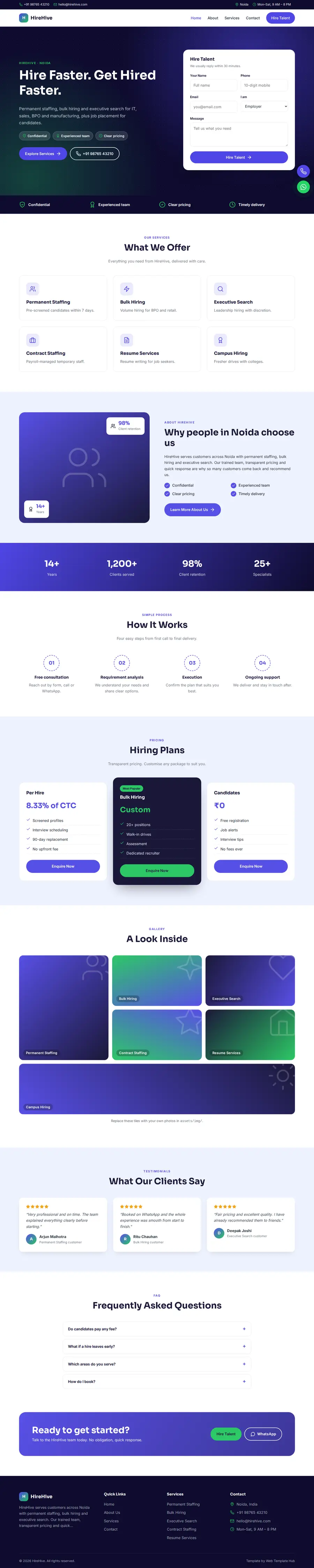 HireHive template full homepage preview