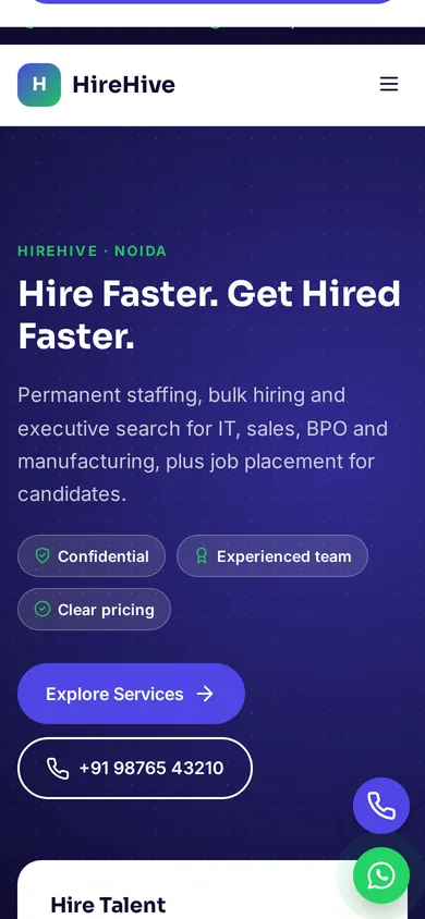HireHive template mobile preview