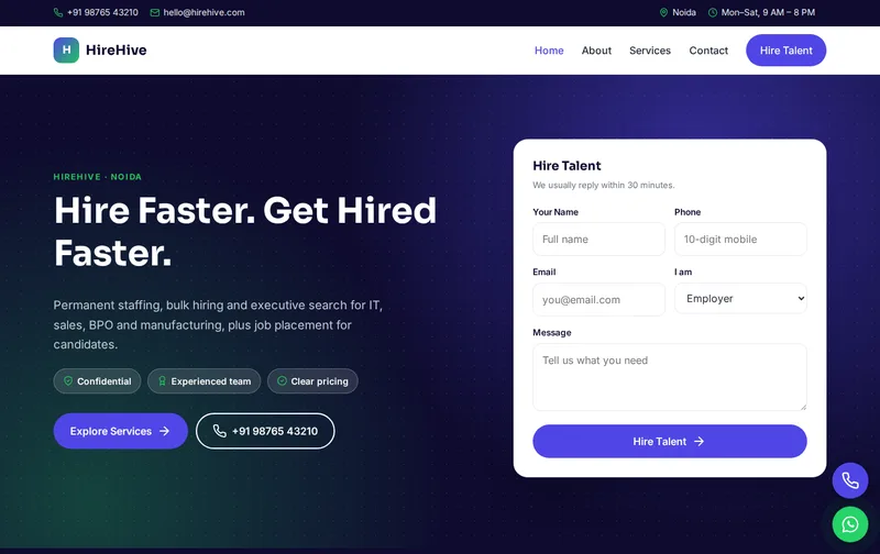 HireHive template desktop preview