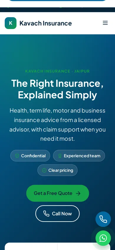 Kavach Insurance template mobile preview