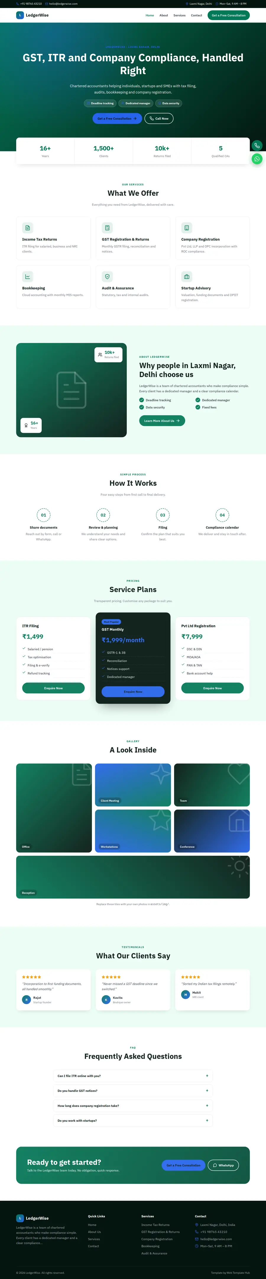 LedgerWise template full homepage preview