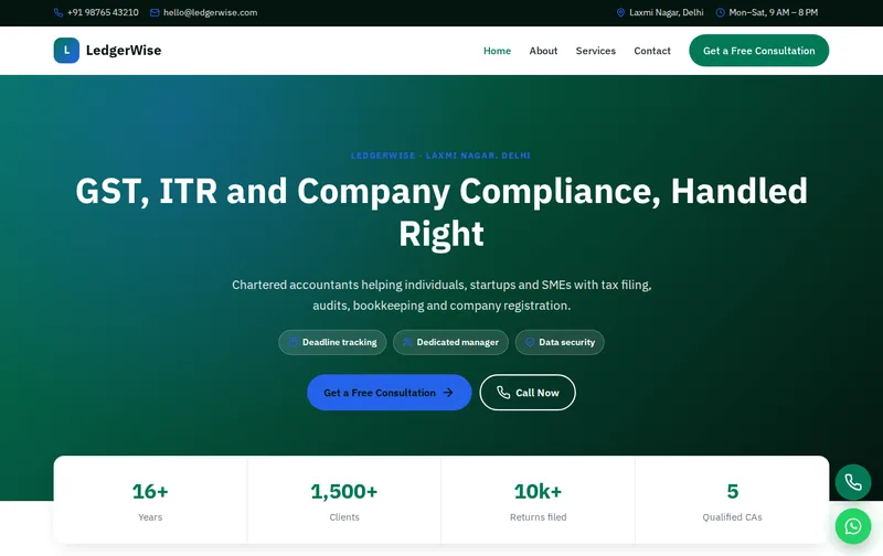 LedgerWise website template preview