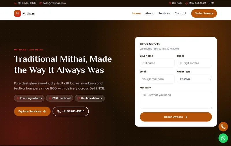 Mithaas template desktop preview