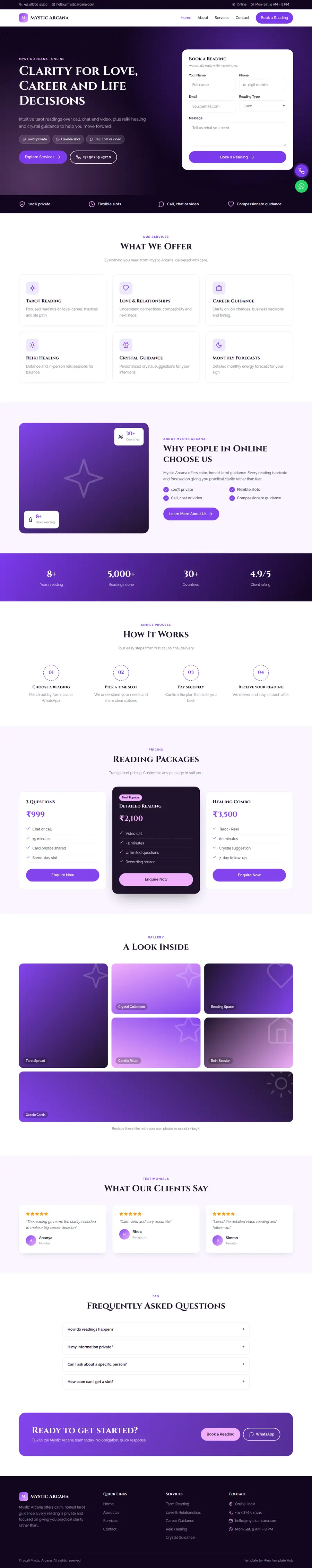 Mystic Arcana template full homepage preview