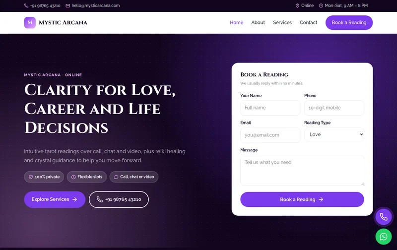 Mystic Arcana website template preview