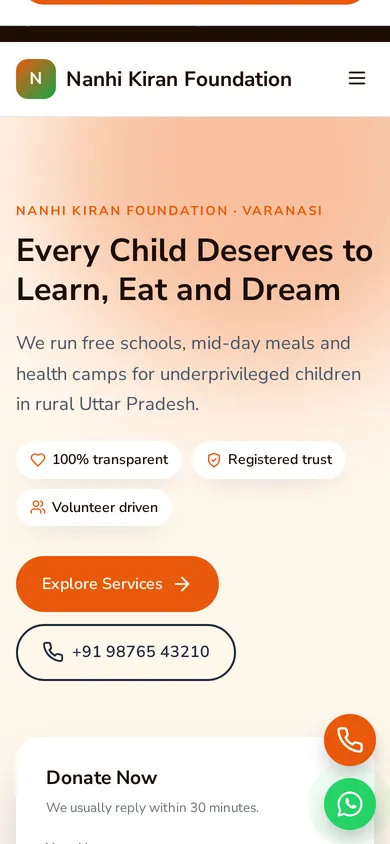 Nanhi Kiran Foundation template mobile preview