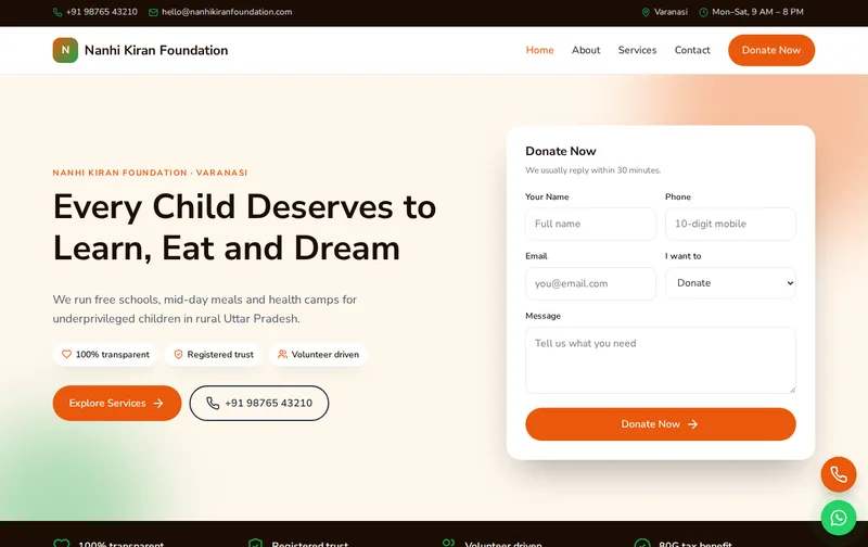 Nanhi Kiran Foundation website template preview