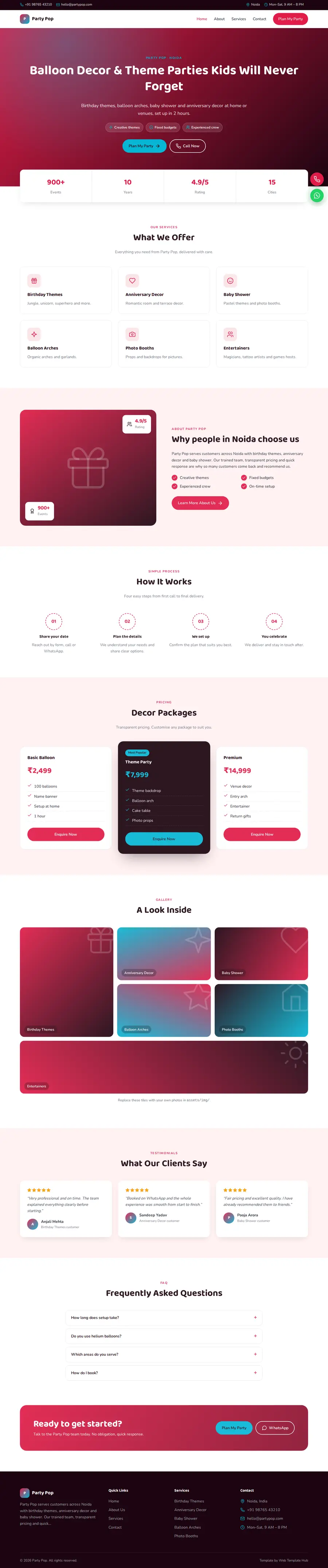 Party Pop template full homepage preview