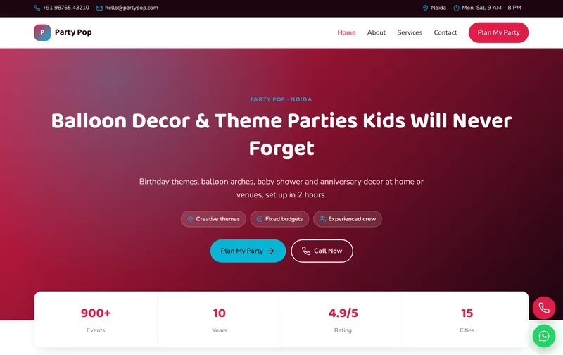 Party Pop website template preview