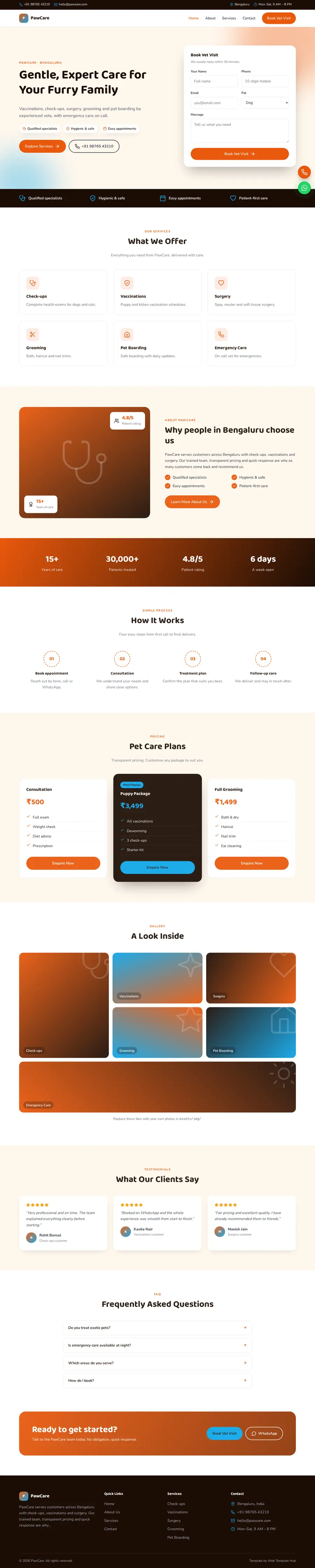 PawCare template full homepage preview