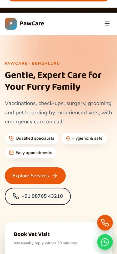 PawCare template mobile preview