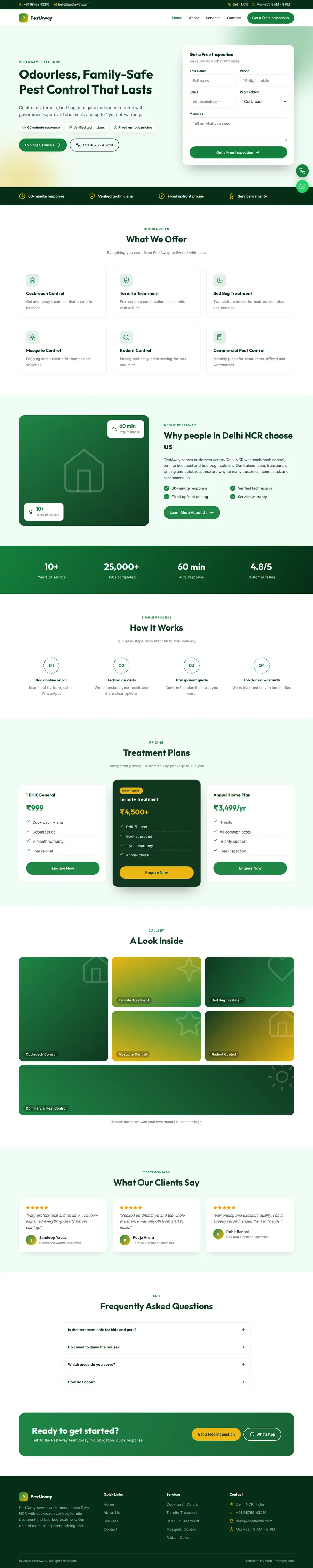 PestAway template full homepage preview