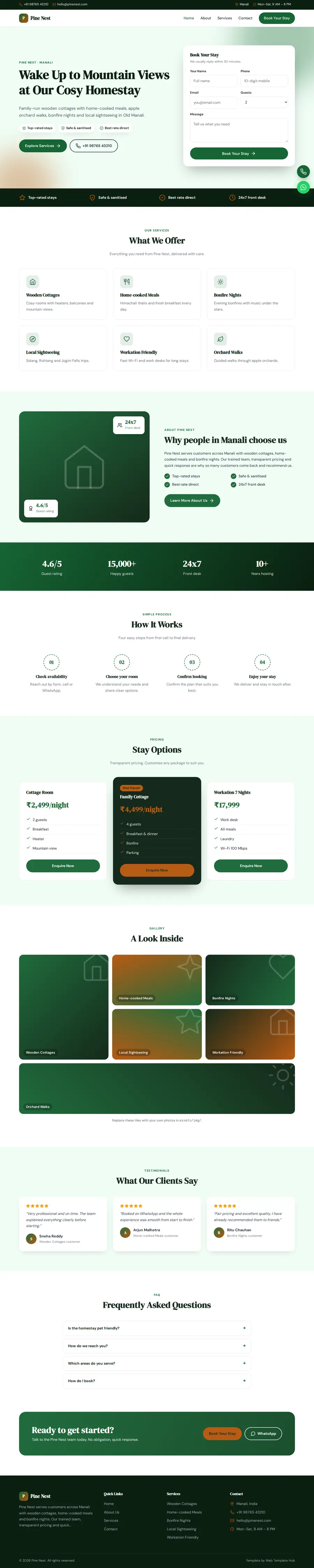 Pine Nest template full homepage preview