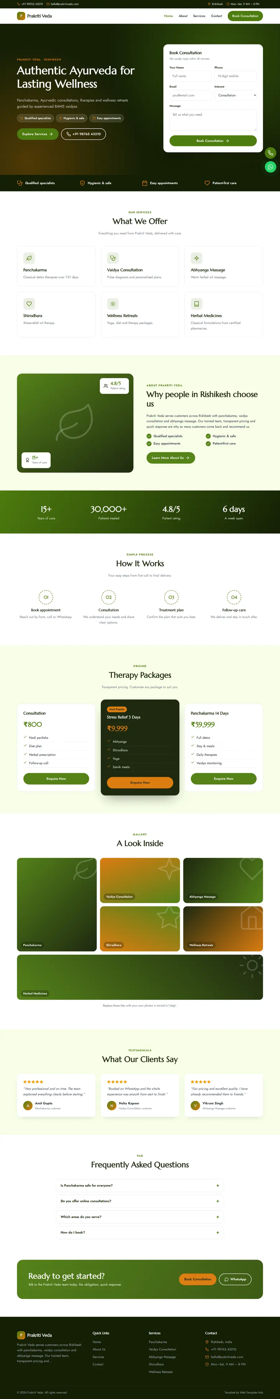 Prakriti Veda template full homepage preview