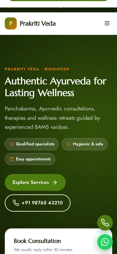 Prakriti Veda template mobile preview