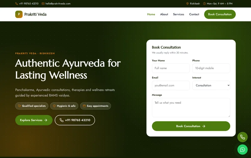 Prakriti Veda website template preview
