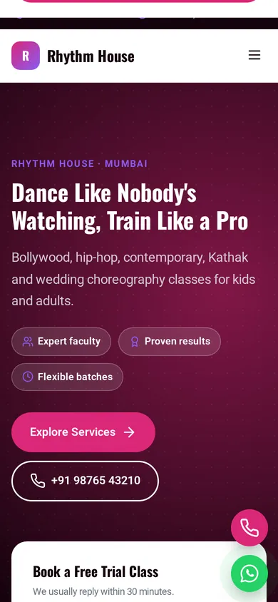 Rhythm House template mobile preview