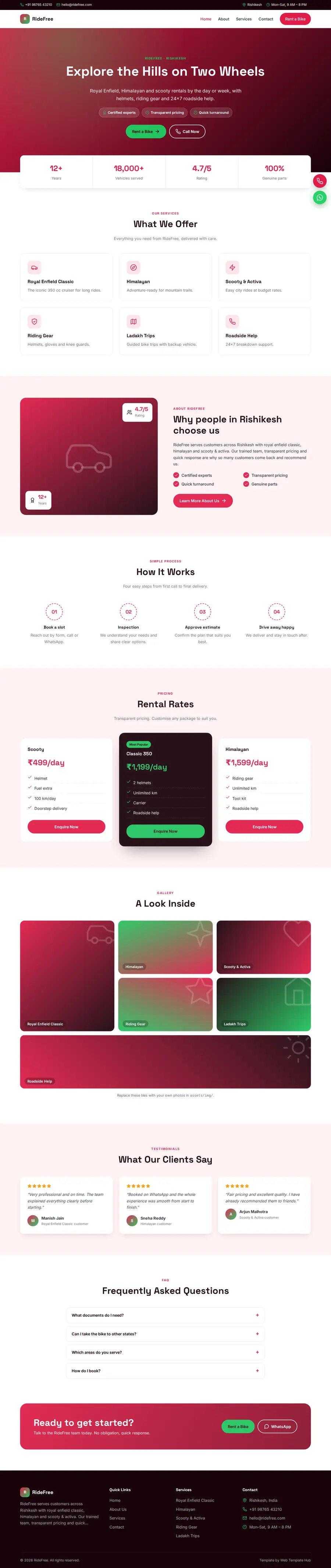 RideFree template full homepage preview