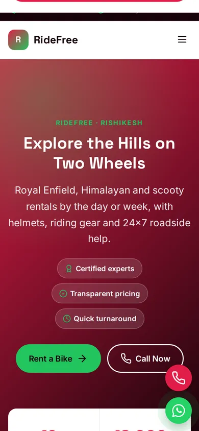RideFree template mobile preview