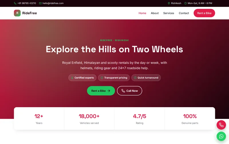 RideFree website template preview