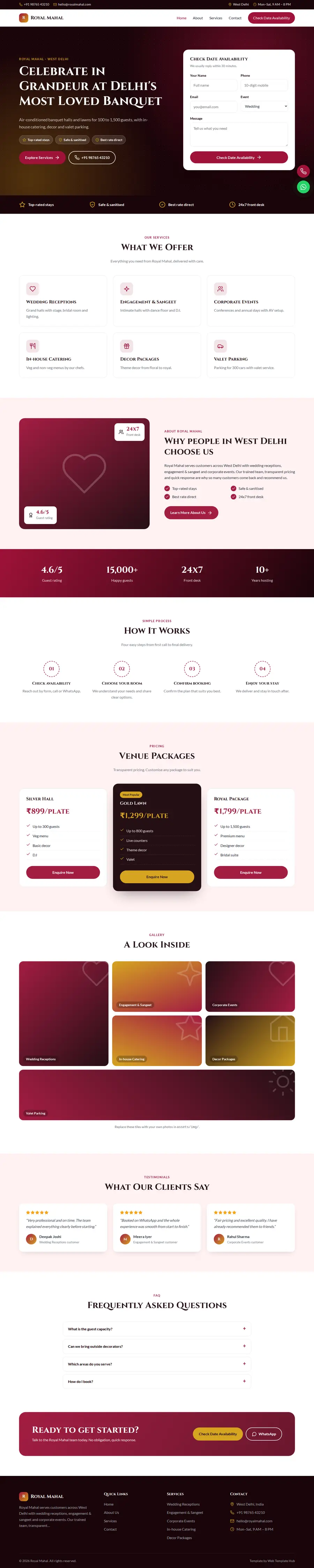 Royal Mahal template full homepage preview