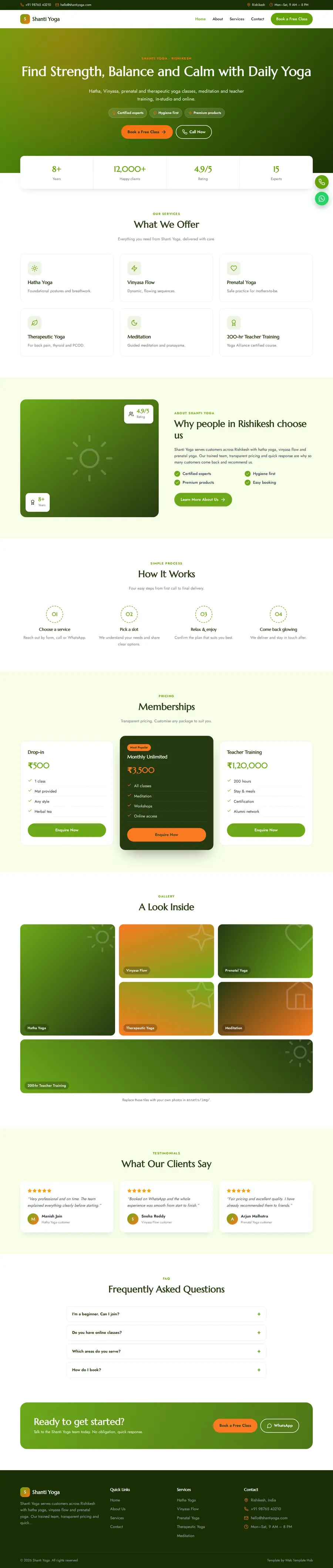 Shanti Yoga template full homepage preview