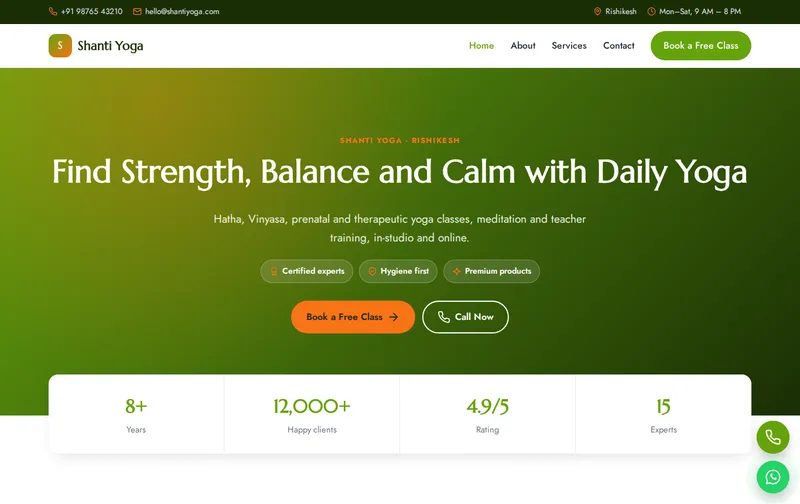 Shanti Yoga template desktop preview