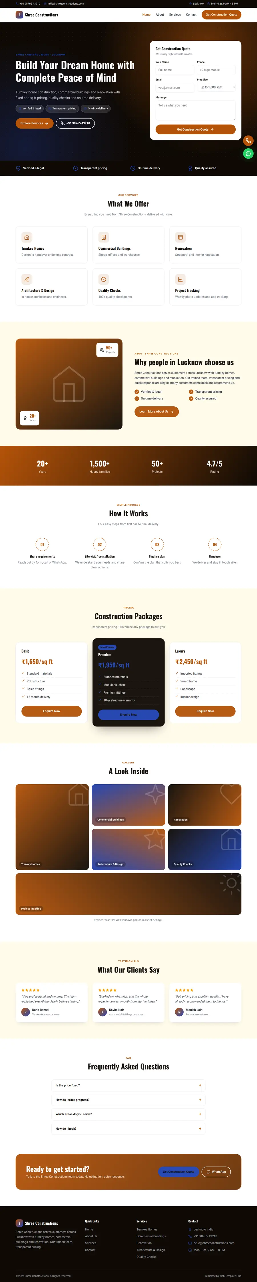 Shree Constructions template full homepage preview