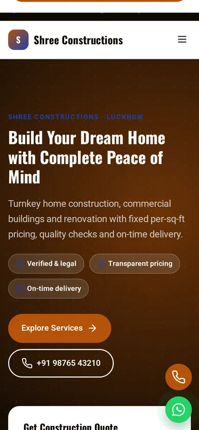 Shree Constructions template mobile preview