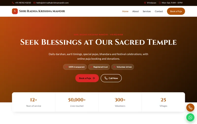 Shri Radha Krishna Mandir website template preview