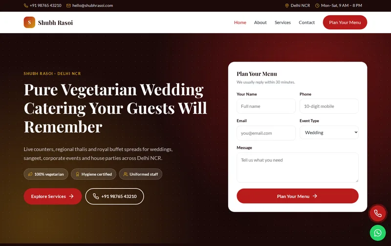 Shubh Rasoi website template preview
