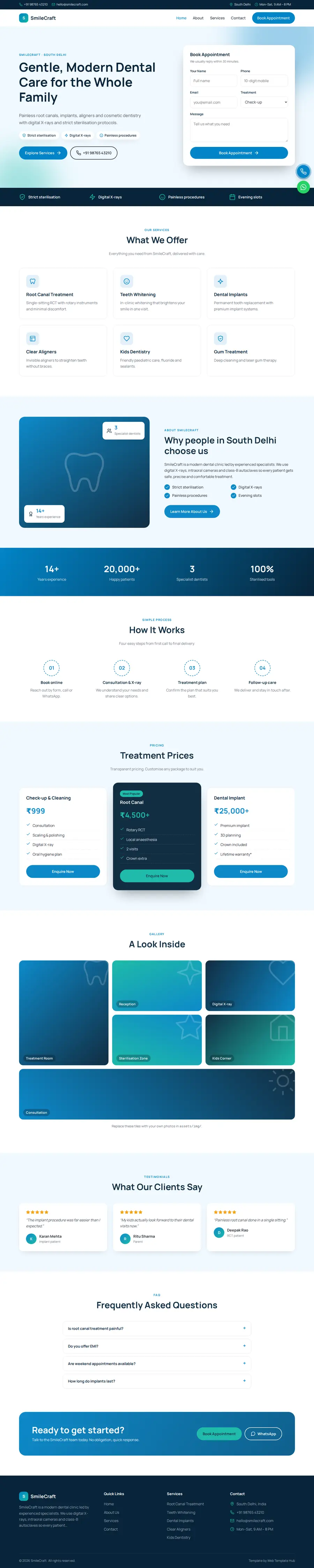 SmileCraft template full homepage preview