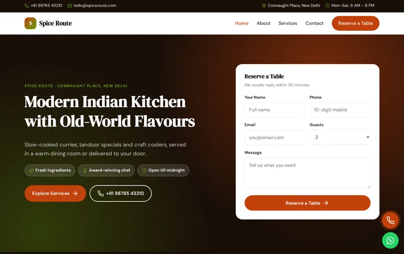 Spice Route template desktop preview