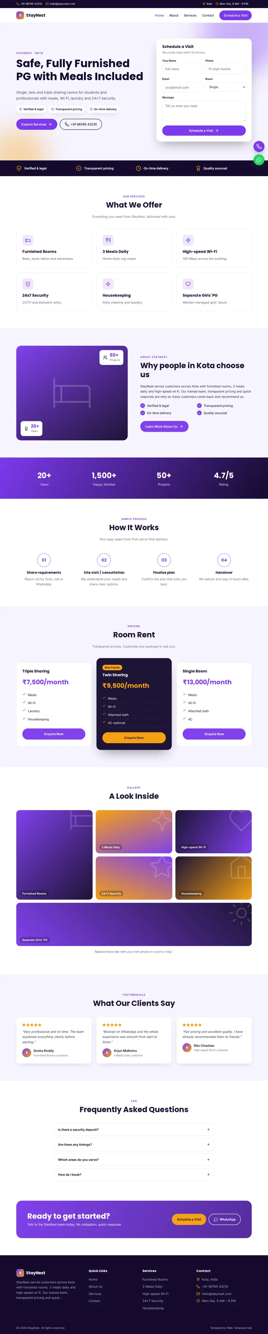 StayNest template full homepage preview