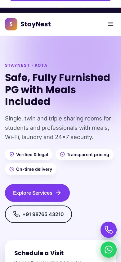 StayNest template mobile preview