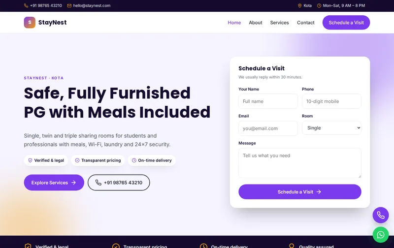 StayNest website template preview