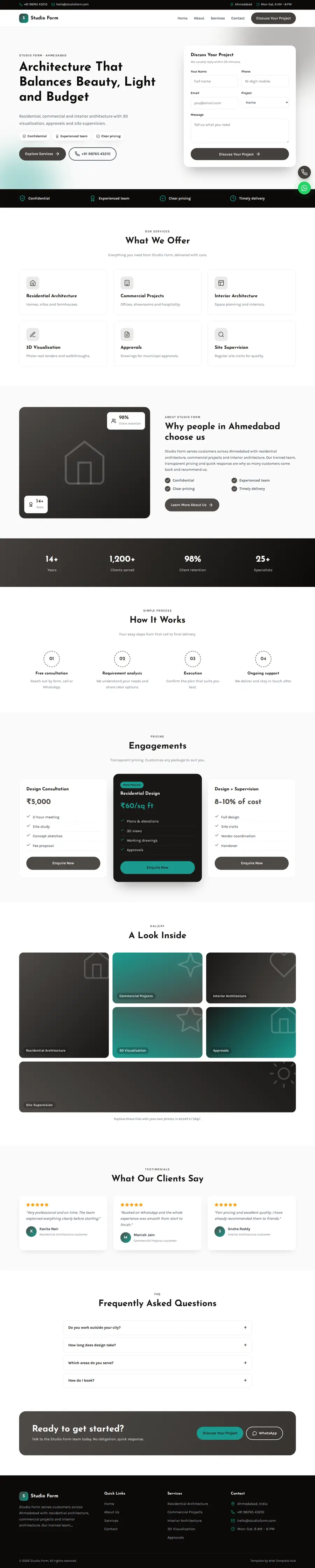 Studio Form template full homepage preview