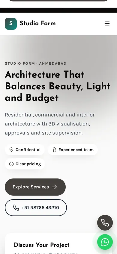 Studio Form template mobile preview